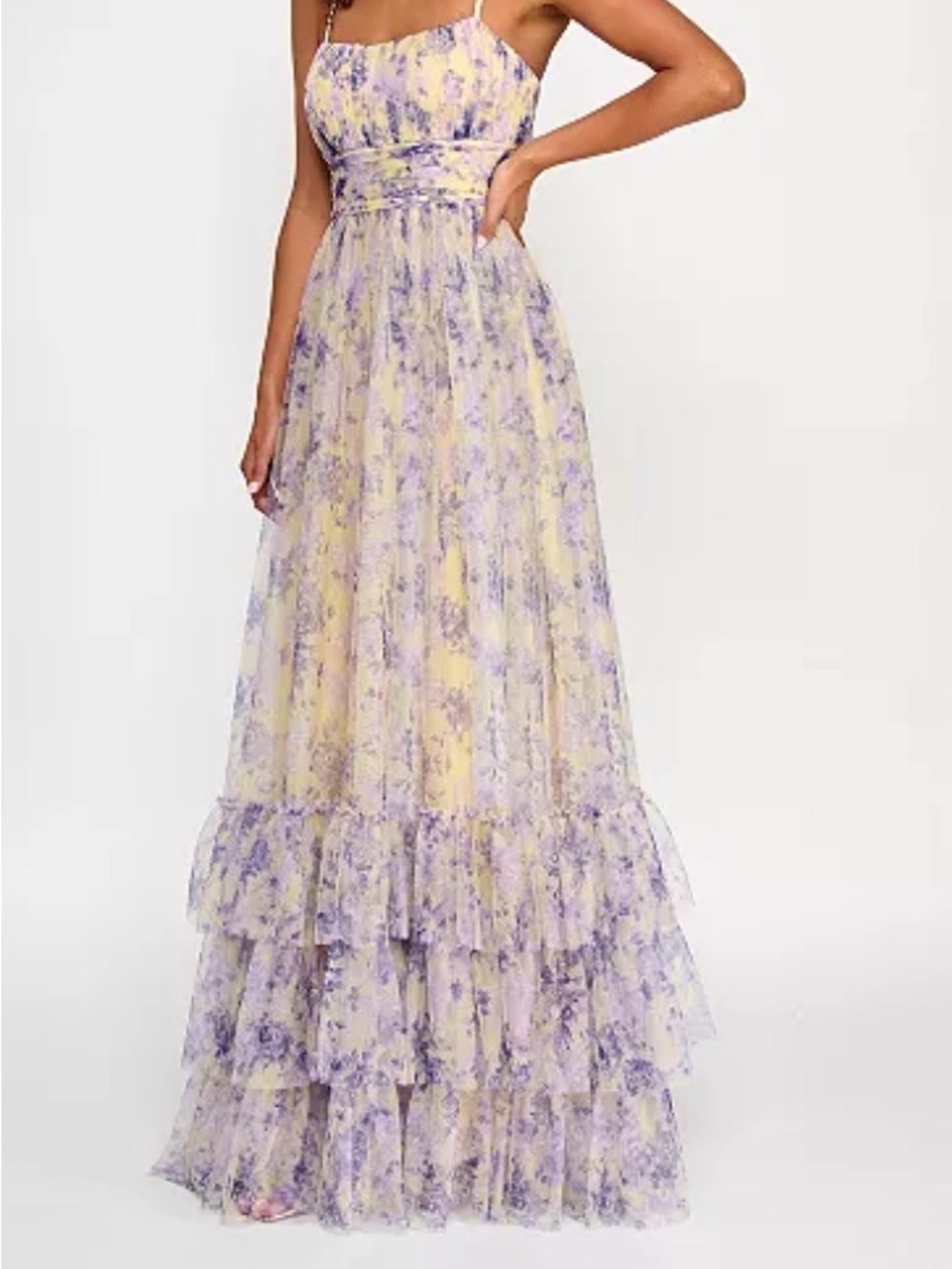 City Studio junior 11/12 Lavender & Pale Yellow Floral Maxi Dress